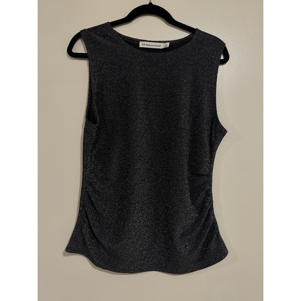 Rebecca Minkoff Designer Black Metallic Shimmer Sleeveless Top Size Large Night